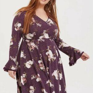 Torrid Purple Wine Floral Hacci Skater Dress Plus Size 4X Knee length